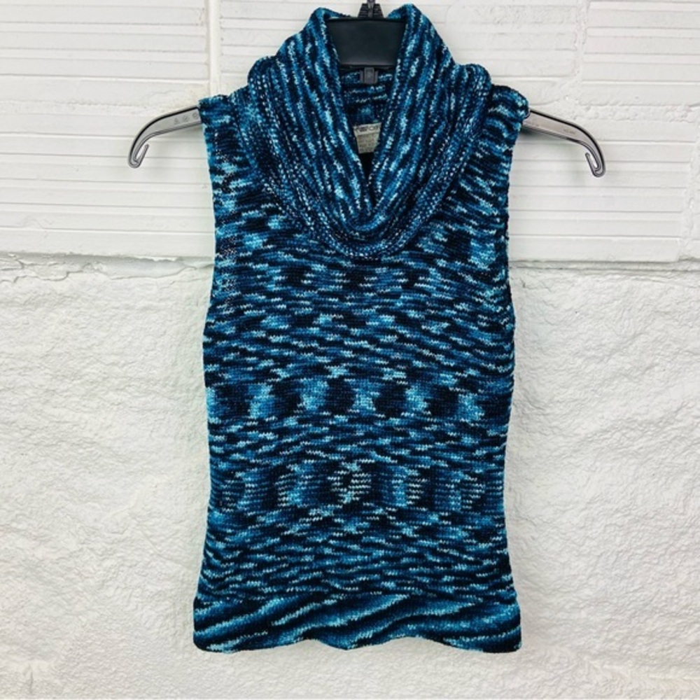 Worth Y2K Blue and Black Cowl Neck knit sleeveless Sweater size small petite